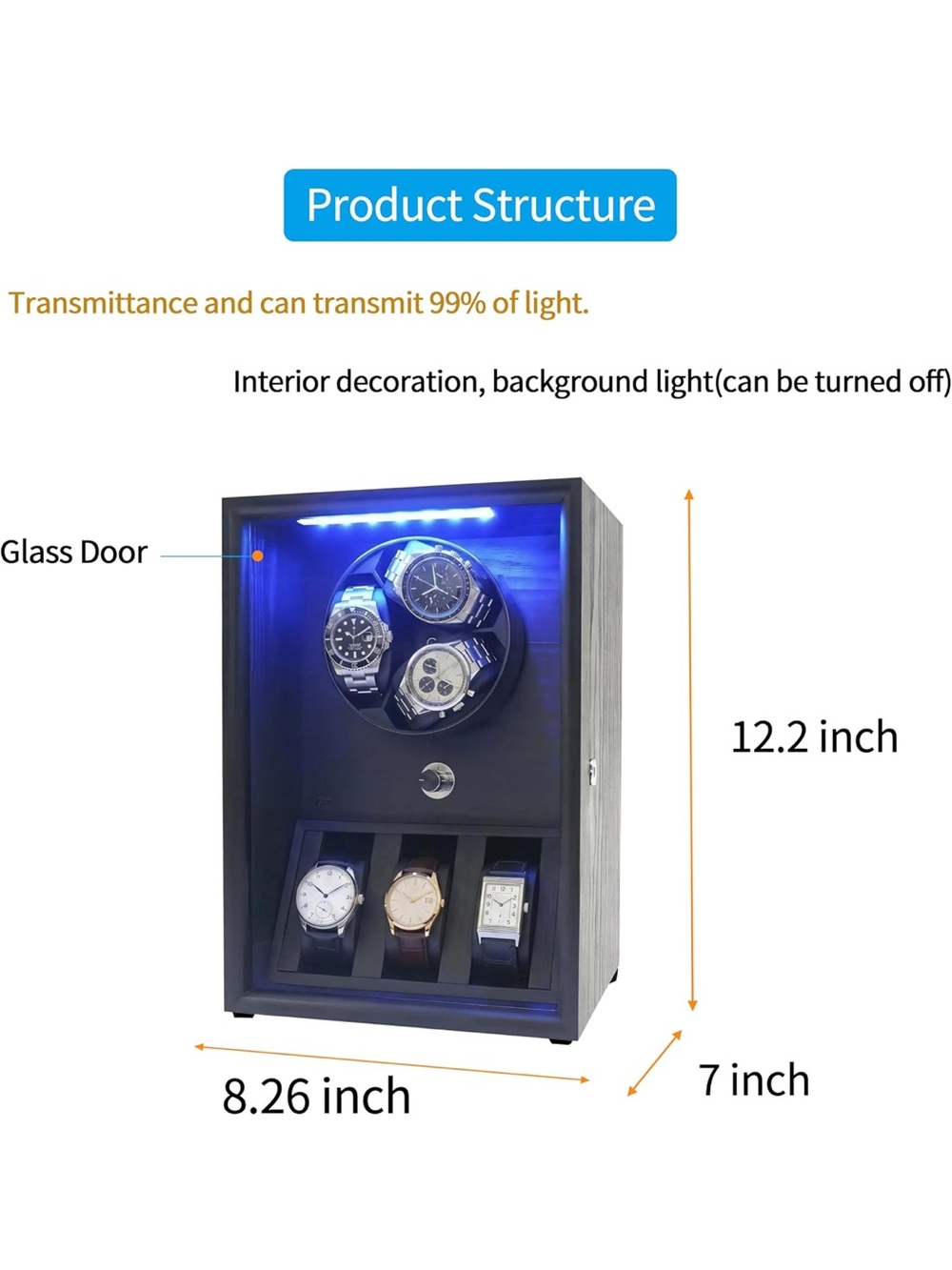 Automatic Watch Winder with Blue LED Light - Picture 5 of 9